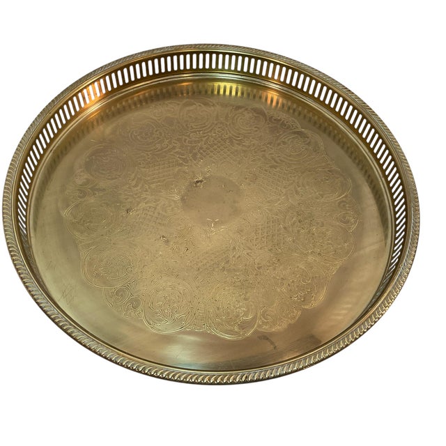 Brass Mid-Century Large Brass Pierced Gallery Serving Tray For Sale - Image 8 of 11
