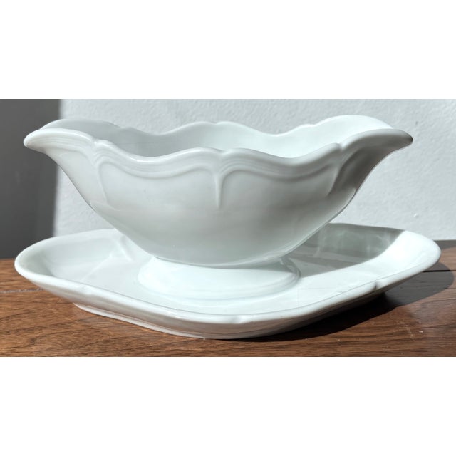 French Vintage French White Porcelain Sauce/Gravy Boat For Sale - Image 3 of 7