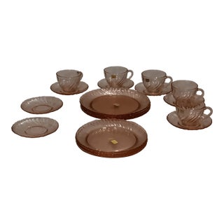 Vintage Arcoroc Pink Rosaline Swirl Pattern- 20 Pieces For Sale