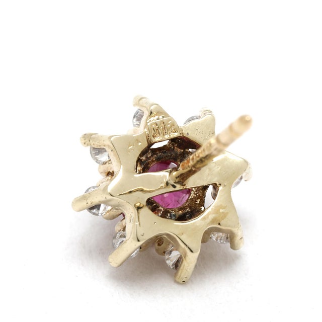 0.95ctw Ruby & Diamond Stud Earrings, 14k Yellow Gold, Length 9.6 Mm For Sale - Image 4 of 5