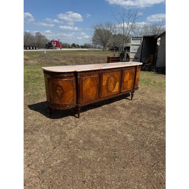 Long French Louis XVI Demilune Mahogany Sideboard Carrera Marble Top 1900s For Sale - Image 9 of 18