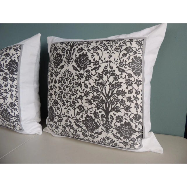 Mariano Fortuny Vintage Fortuny Alderelli Fabric in Midnight and White Decorative Square Pillows - Pair For Sale - Image 4 of 10