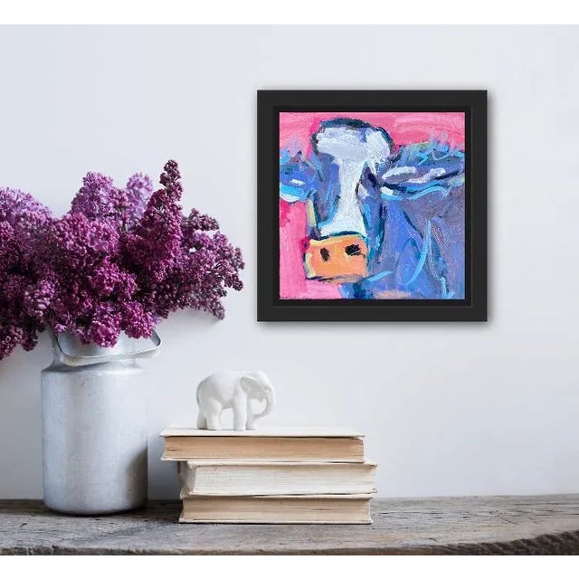 Textile Abstract Cow in Pink Oil Painting For Sale - Image 7 of 12