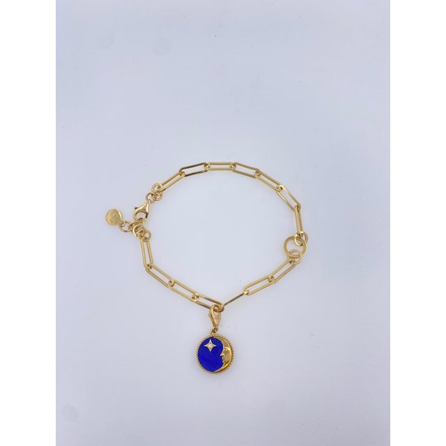 Diamond Lunar Moon Celestial Star Sky Gold Blue Lapis Lazuli Medallion Pendant For Sale - Image 4 of 18