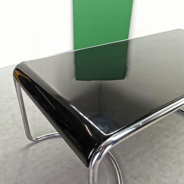 Paint Space Age Febo Desk with Chromed Tubular Frame and Black Lacquered Wood Top by Giotto Stoppino for Driade, 1970s For Sale - Image 7 of 16