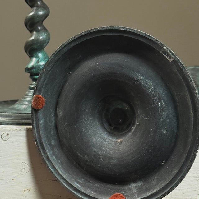 Pair of Large Vintage Verdigris Bronze Barley Twist Candelabras For Sale - Image 11 of 11