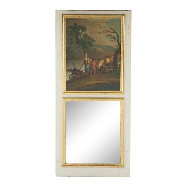 French 1820 Gilt Trumeau Mirror With Painting For Sale