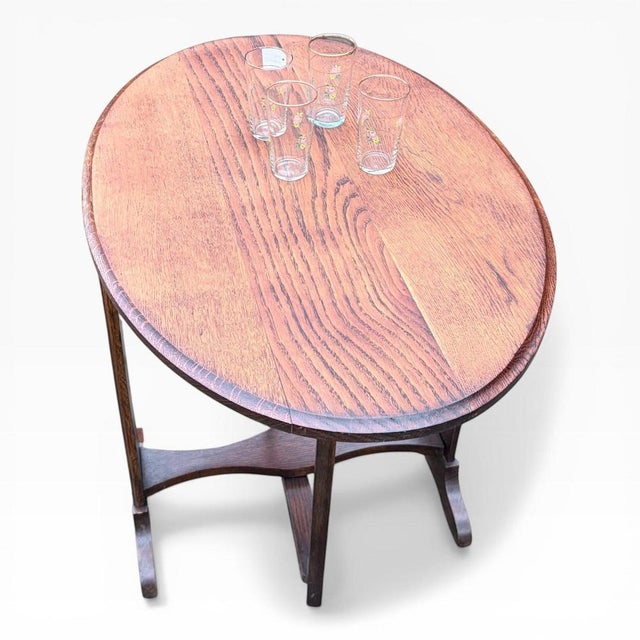 Wood Arts & Crafts Oak Folding Wine Table For Sale - Image 7 of 11