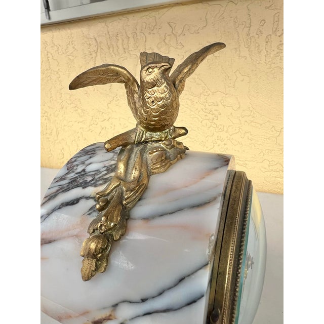 Vintage French Marble Ormolu Column Clock For Sale - Image 4 of 12