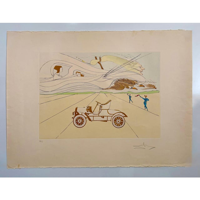 Salvador Dalí, Surrealist Etching Engraving Pochoir l'Automobile Da Vinci Hommage For Sale - Image 4 of 14