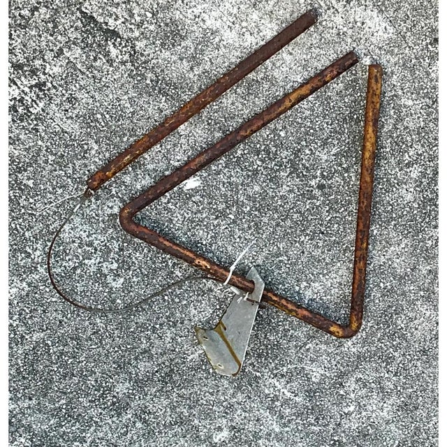 Burnt Umber Vintage Rusted Metal Triangle Dinner Bell For Sale - Image 8 of 12