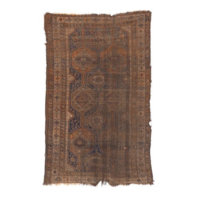 Distressed Antique-Worn Persian Shiraz Rug - 05'10 X 09'05 For Sale