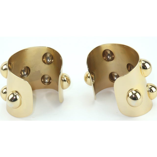 Metal Pair Napier Gold Tone Metal Knob Cuff Bracelets, 1960's For Sale - Image 7 of 14