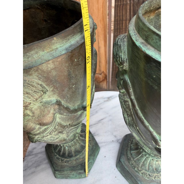 Pair of 11.5" Antique Art Nouveau Bronze Chalice Urns With Dancing Nymphs For Sale - Image 9 of 10