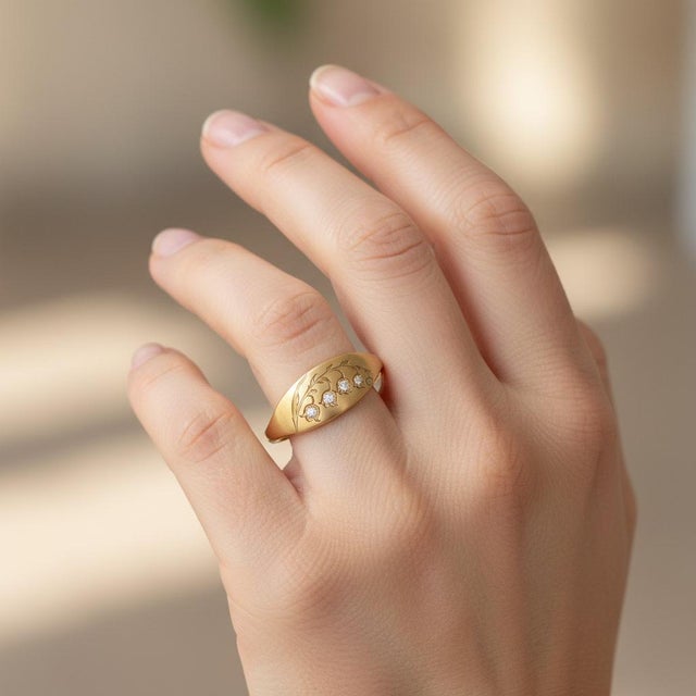 Metal Lily of the Valley Botanical Signet Ring in Silver, Gold, Size 8 For Sale - Image 7 of 11