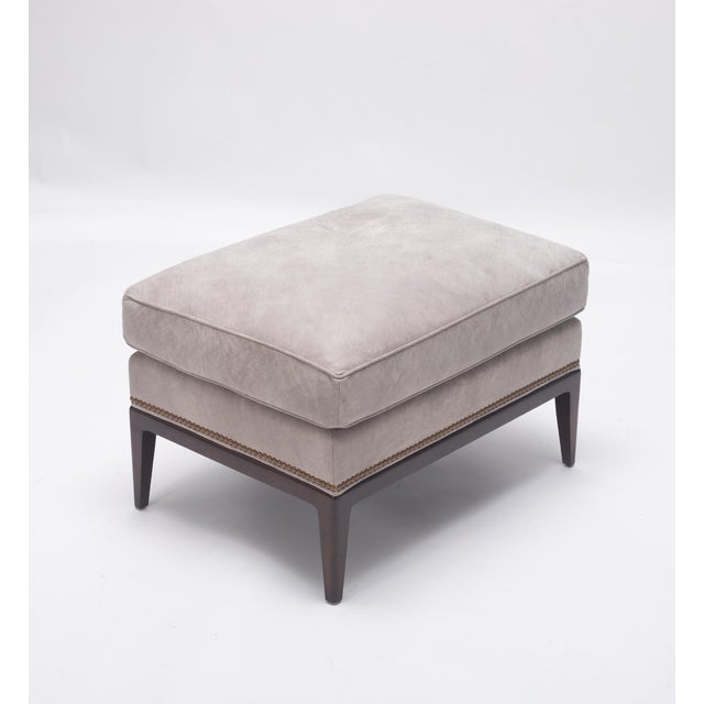 Lavender Birch Leather Wing Chair and Ottoman For Sale - Image 14 of 15