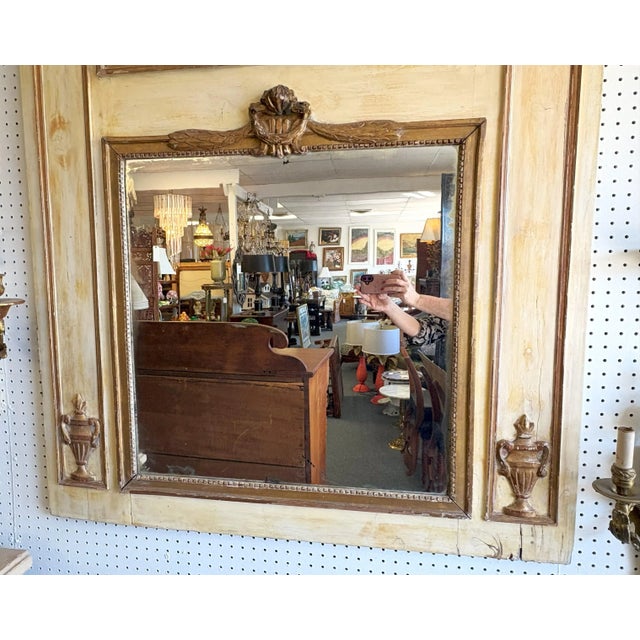 Early 1900's Italian Trumeau Mirror With Hand Painted Inset Top Panel and Gold Details For Sale - Image 4 of 12
