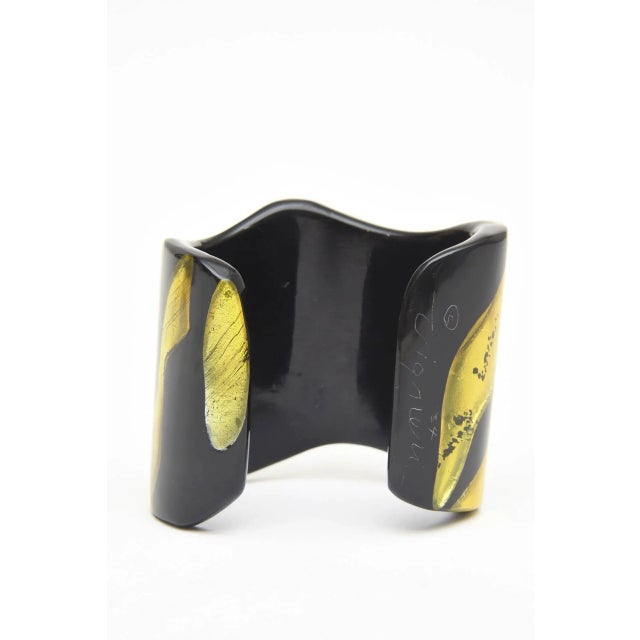 Plastic Vintage Signed Frank Vigneri Chartreuse and BLack Plexiglass Sculptural Cuff Bracelet, 1984 For Sale - Image 7 of 10