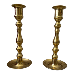 Late 20th Century Solid Brass Candlestick Holders - Set of 2