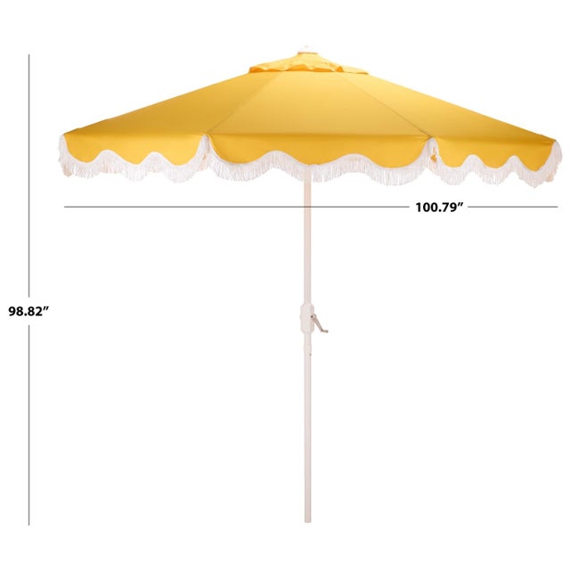 Modern Torsa 9 Ft Crank Umbrella, Yellow/White Pole For Sale - Image 3 of 9