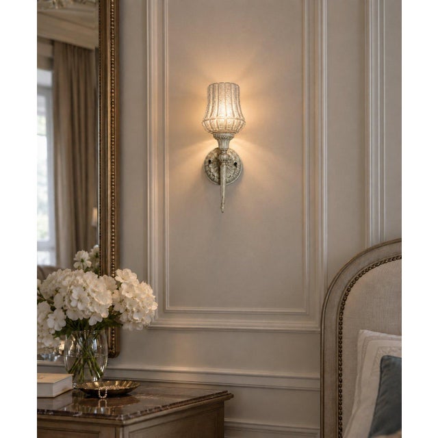 Vintage Progress Lighting French Country Style Bell Fluted Glass Shade Wall Sconce For Sale In Pittsburgh - Image 6 of 6
