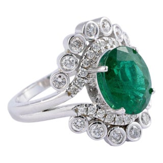2.96 carats Natural Zambian Emerald Ring with Diamonds 0.65 carats and 14k Gold For Sale