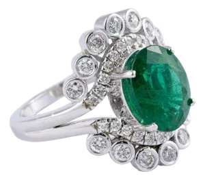 2.96 carats Natural Zambian Emerald Ring with Diamonds 0.65 carats and 14k Gold