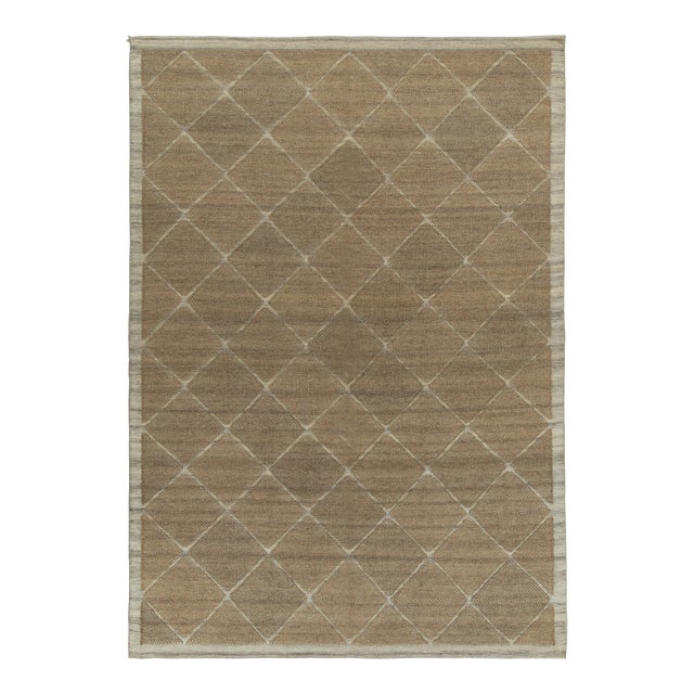 Rug & Kilim’s Scandinavian Kilim style Hemp rug in Beige-Brown Diamond Patterns - 12x15 For Sale