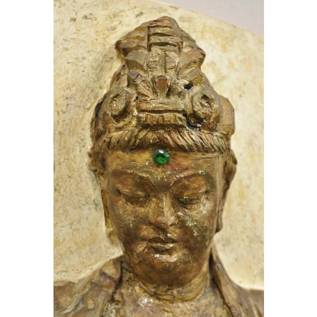 Late 20th Century Vintage 43" Fiberglass Kuan Shih Yin Buddha Relief Round Wall Art Sculpture For Sale - Image 5 of 12
