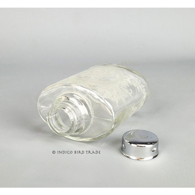 Shabby Chic Large Vintage Floral Frosted Glass Vanity Bottle Jar With Lid For Sale - Image 3 of 6