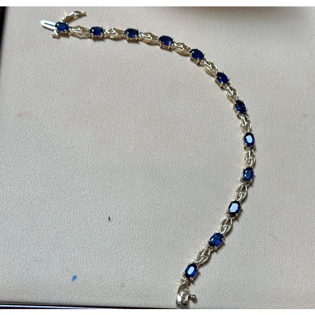 8Ct Natural Oval Blue Sapphire Tennis Bracelet 14 Karat Yellow Gold, 7 Inch Long For Sale - Image 18 of 18