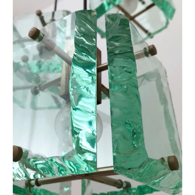 Aqua Vintage Italian Three-Light Pendant Light attributed to Zero Quattro, 1950s For Sale - Image 8 of 10