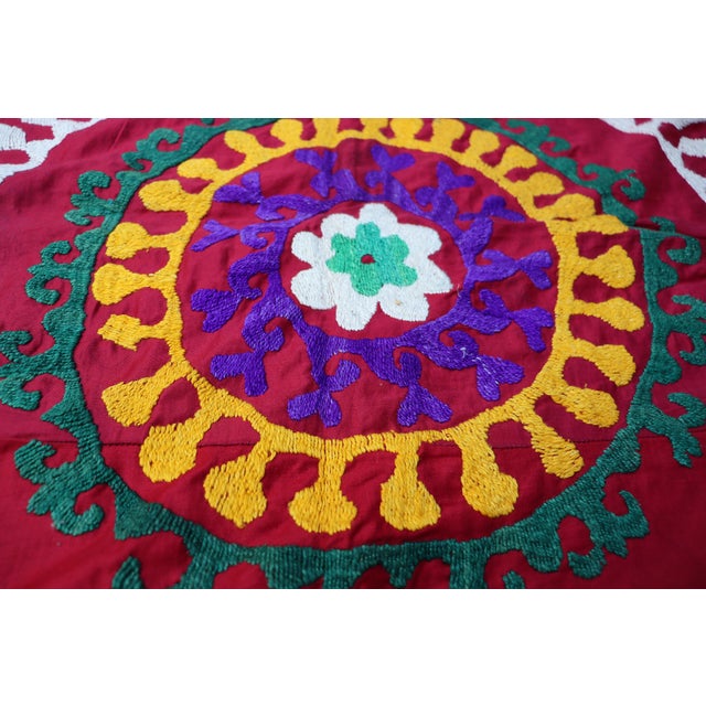 Red Vintage Hand Embroidered Suzani Wall Hanging, 1920s For Sale - Image 8 of 18