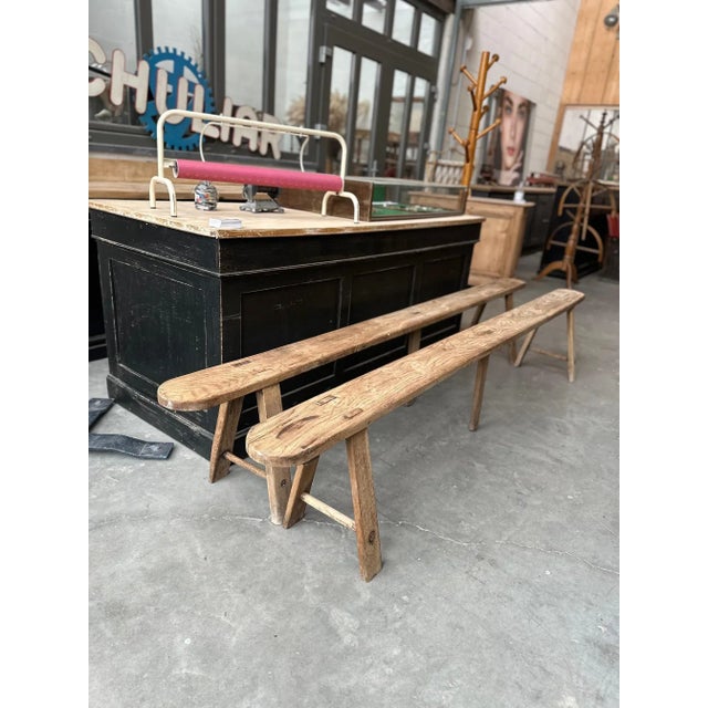 Pair of antique oak benches Seat width 18 cm / Leg width 35 cm (very stable) Perfect to complement a large farm table! I...