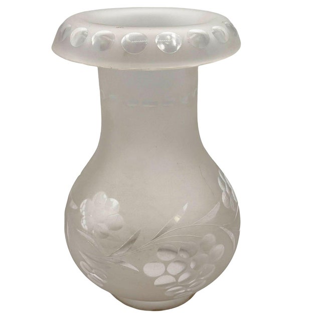Late 19th Century Victorian Frosted Wheel Cut Glass Oil Lamp Fluted Hurricane Shade For Sale - Image 4 of 9
