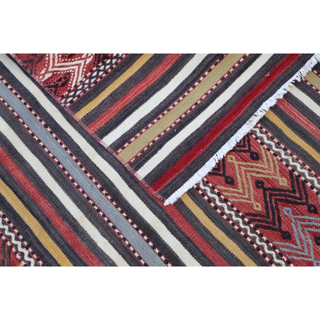 1970s Rustic Style Stripe Design Hand Knotted Oushak Kilim Rug For Sale - Image 11 of 12