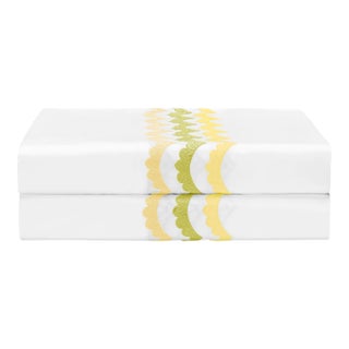 Celerie Kemble + Hamburg House Whimsical Lemon Scallop King Pillow Cases - Set of 2 For Sale