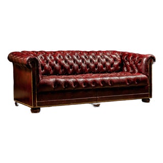 Vintage Tufted Leather Chesterfield Sofa in Oxblood For Sale