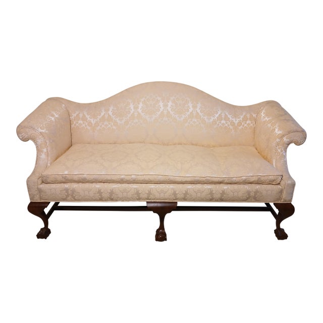 Antique Mahogany Camelback Sofa For Sale