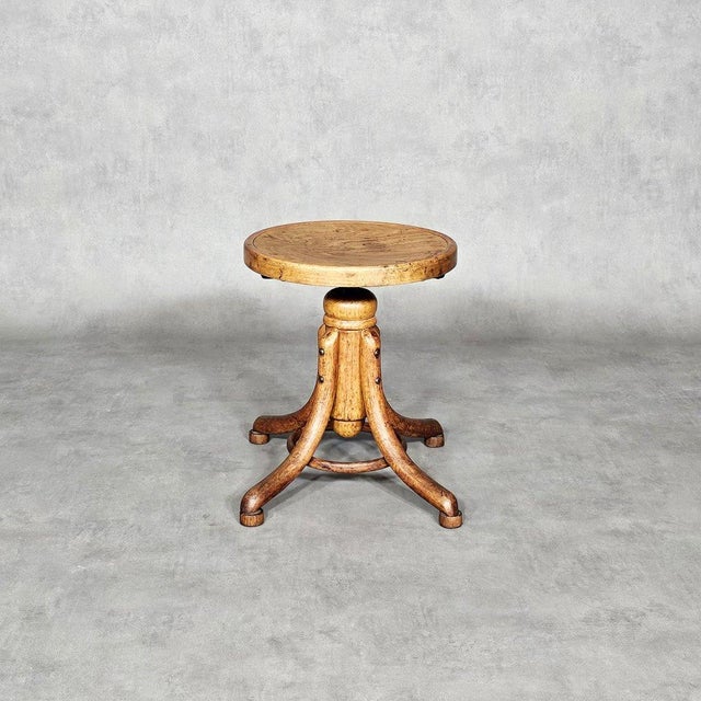 Thonet Swivel Stool in Oak from Thonet For Sale - Image 4 of 4