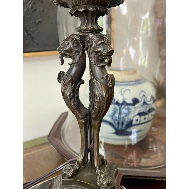 Metal Antique Bronze Rams Head Lamp - a Pair For Sale - Image 7 of 10