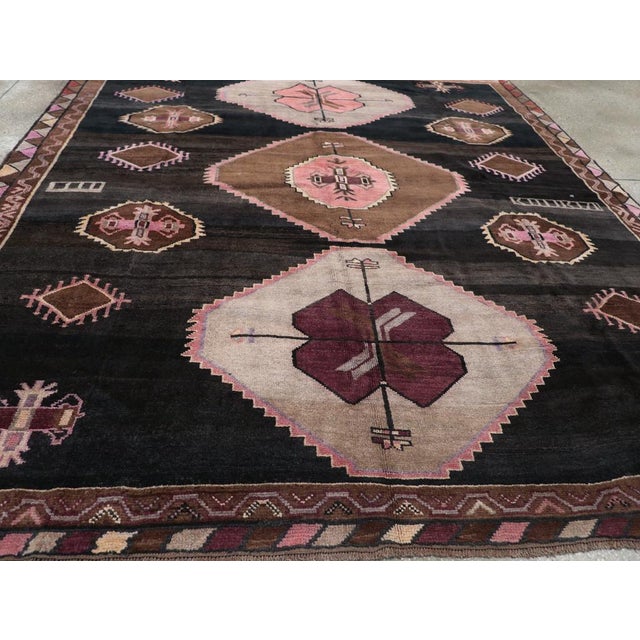 Charcoal Galerie Shabab Collection Mid-20th Century Turkish Anatolian Room Size Carpet For Sale - Image 8 of 10