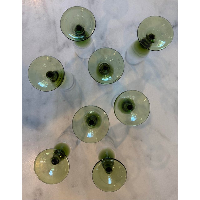 Vintage Handblown Green Wine Glasses - Set of 8 For Sale - Image 9 of 12