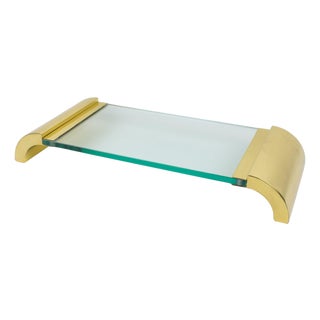 Modernist Brass and Glass Pedestal Centerpiece Display Tray, Italy circa 1980 For Sale