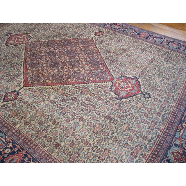 Persian 1890s Ivory Purple Medallion Antique Persian Mood Rug 9'2" X 11'9" Handknotted Wool Carpet For Sale - Image 3 of 4