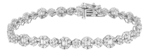 10K White Gold 4.0 cttw Brilliant Round-cut and Baguette Diamond Floral Cluster Link Bracelet (I-J Clarity, I1-I2 Color) - Size 7"