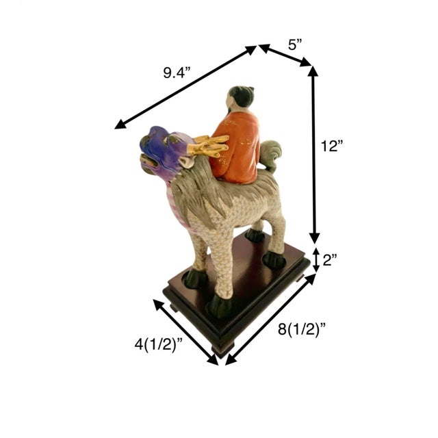 Folk Art Late 20th Century Chinese Porcelain Immortals Riding Dragon on Wood Base, Folk Art Figurine, 12"h For Sale - Image 3 of 11