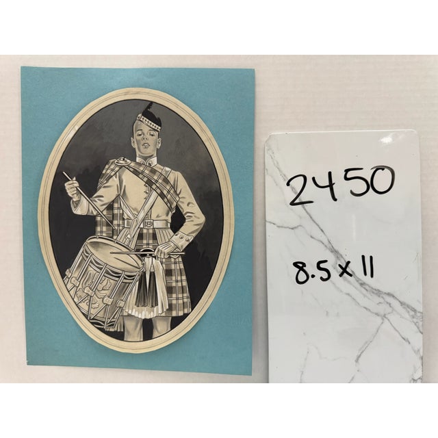 1940s 1940s Original Graphite Illustration of Scottish Boy Drummer, 11 X 8.5 In. For Sale - Image 5 of 5