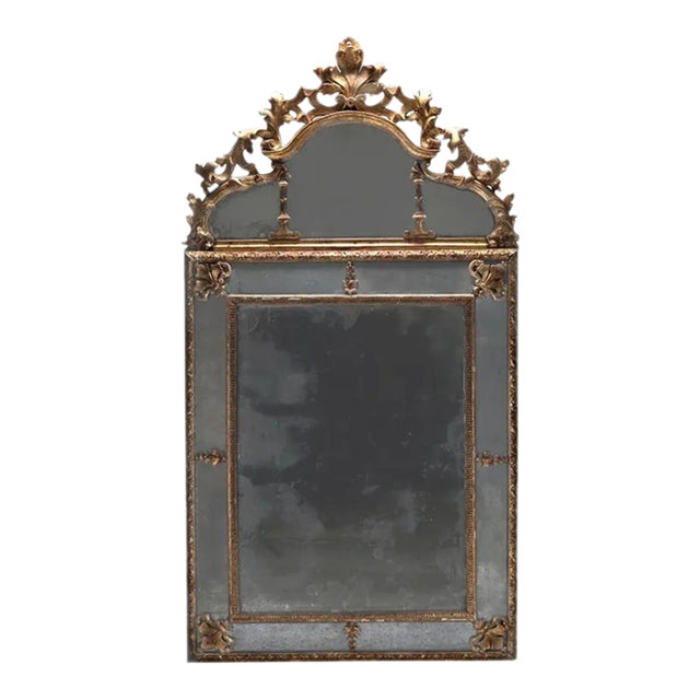 18th C. French Marginal Glass Louis XIV Gold Leaf Mirror From Private Collection For Sale