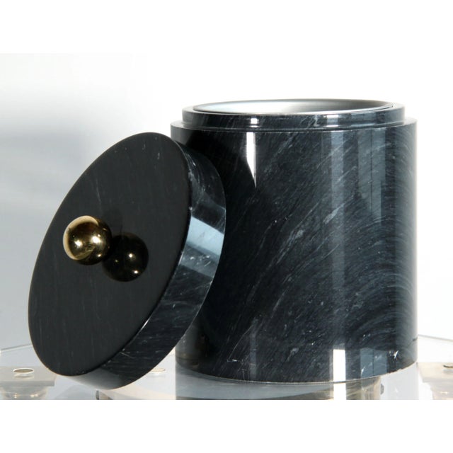 Black 1980's Contemporary Solid Black Marble & Brass Ice Bucket For Sale - Image 8 of 11